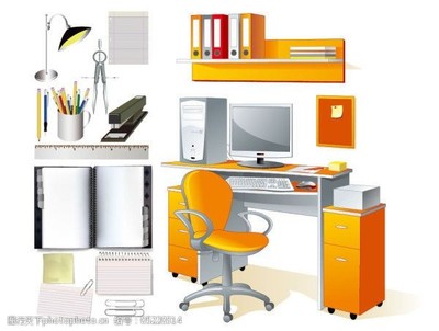 文具办公用品与消防设备矢量素材的应用